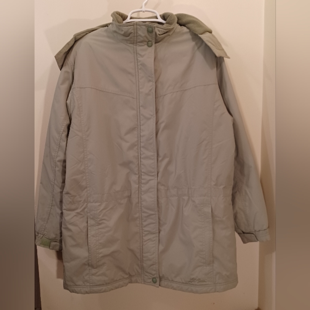 LL Bean Beige Parka Coat Winter Fleece/ Quilted Lining Soft & Warm!